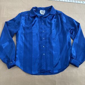 Vintage Cobalt Blue Button Down Shirt Blouse 90s Classic Style Modest Collared M